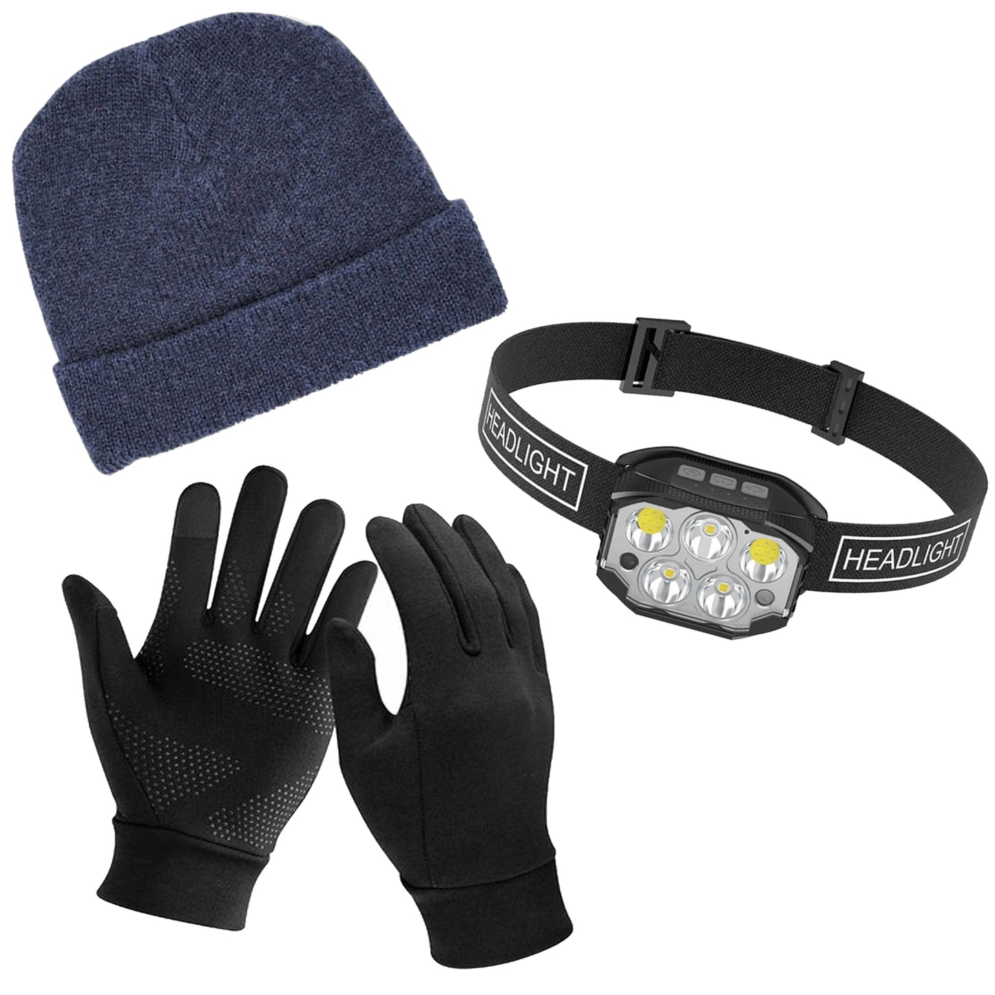3-Piece Cold Weather Safety Kit: Headlamp, Gloves, & Alpaca Cap
