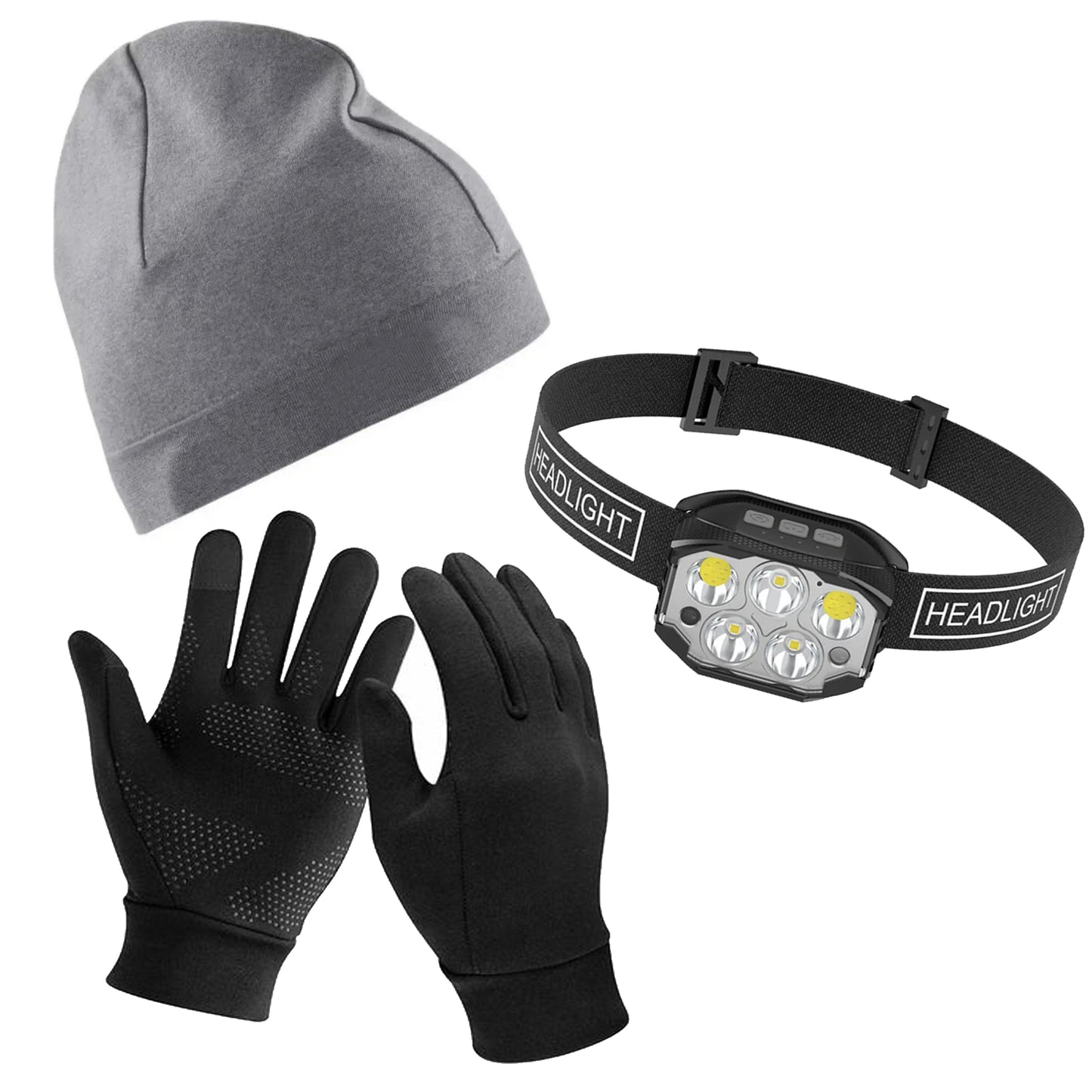 3-Piece Cold Weather Safety Kit: Headlamp, Gloves and Skullcap